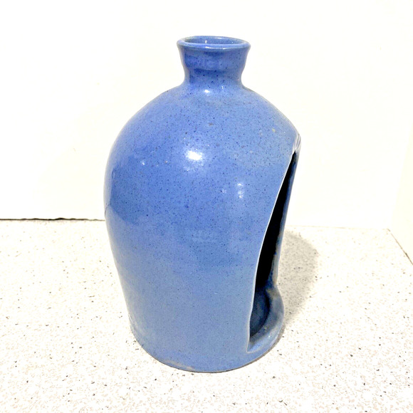 Studio Pottery Candle Holder Wall Sconce Primitive Farmhouse Blue Cottage Decor - Picture 5 of 9